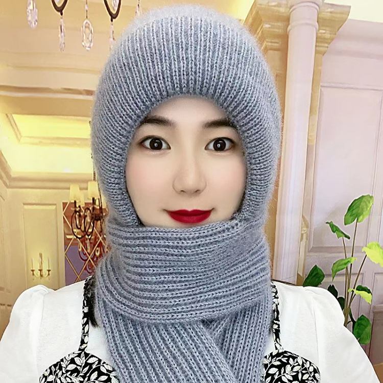秋冬季新款加绒加厚女士保暖帽子围巾一体松鼠绒连体帽风雪帽