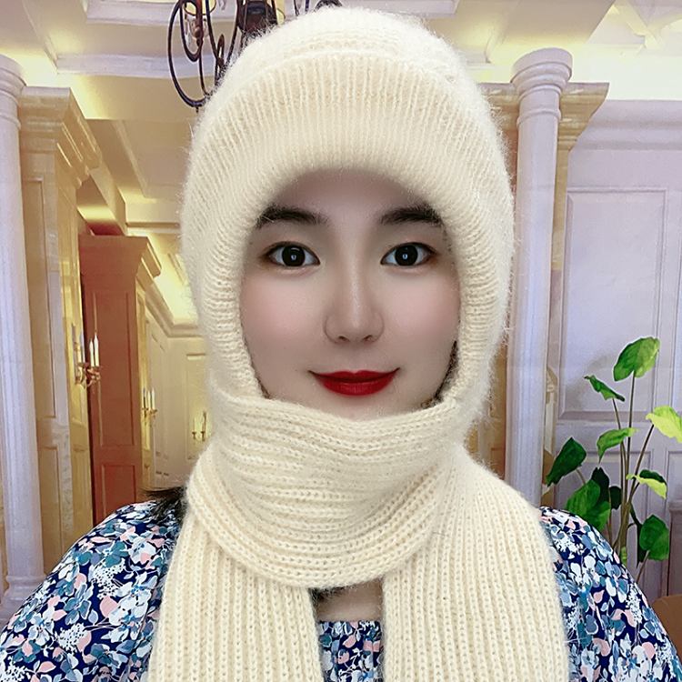 秋冬季新款加绒加厚女士保暖帽子围巾一体松鼠绒连体帽风雪帽