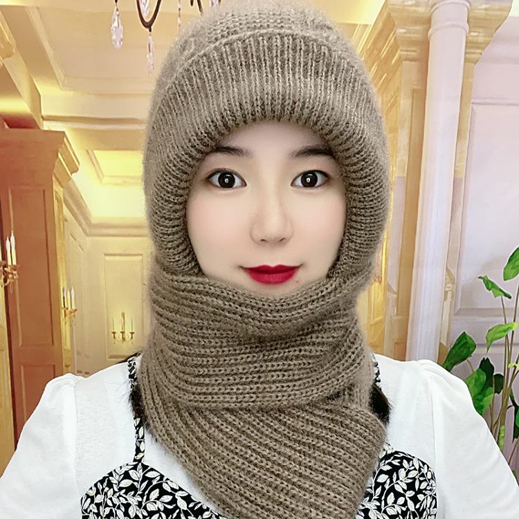 秋冬季新款加绒加厚女士保暖帽子围巾一体松鼠绒连体帽风雪帽