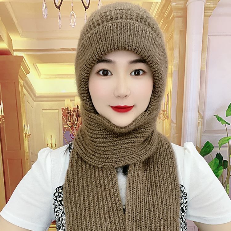 秋冬季新款加绒加厚女士保暖帽子围巾一体松鼠绒连体帽风雪帽