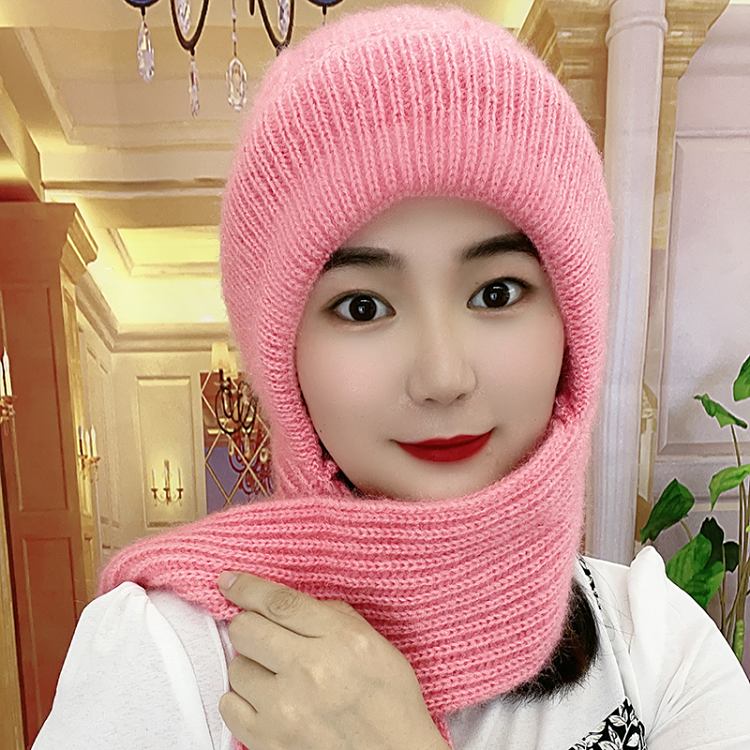 秋冬季新款加绒加厚女士保暖帽子围巾一体松鼠绒连体帽风雪帽
