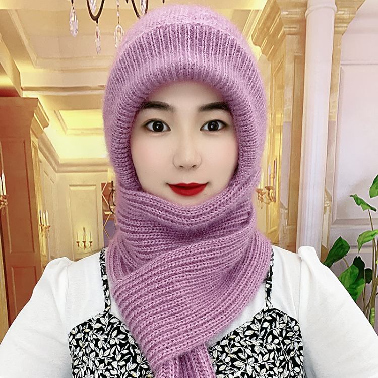 秋冬季新款加绒加厚女士保暖帽子围巾一体松鼠绒连体帽风雪帽