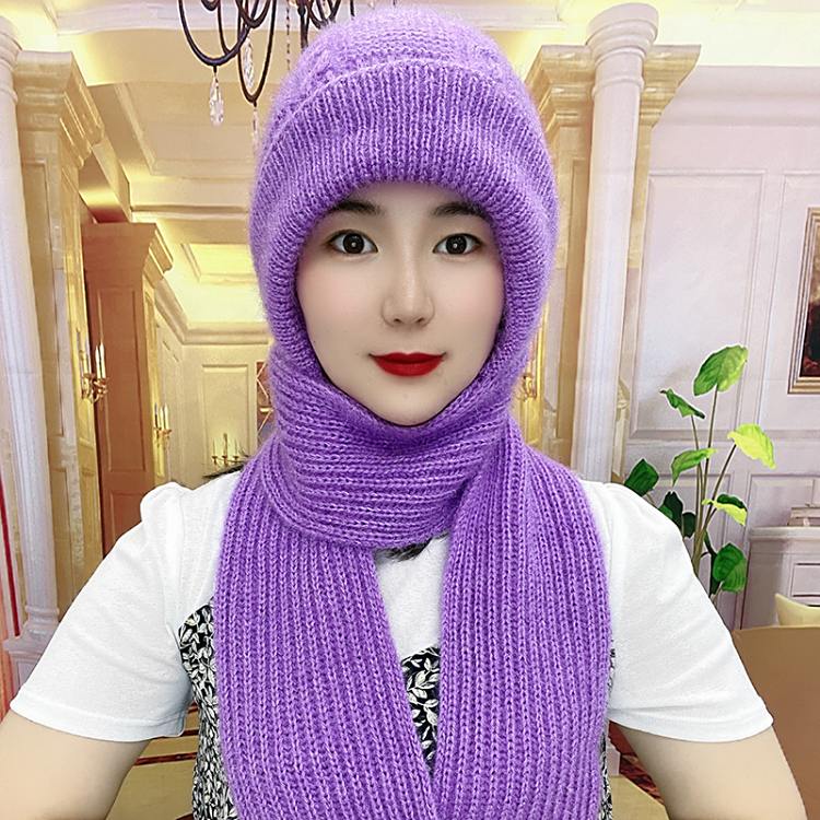 秋冬季新款加绒加厚女士保暖帽子围巾一体松鼠绒连体帽风雪帽