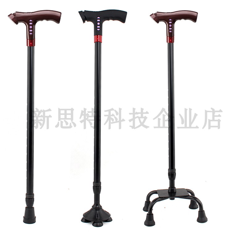 康诺利智能拐杖老人拐扙四脚多功能手杖拐棍照明音乐报警防滑手扙