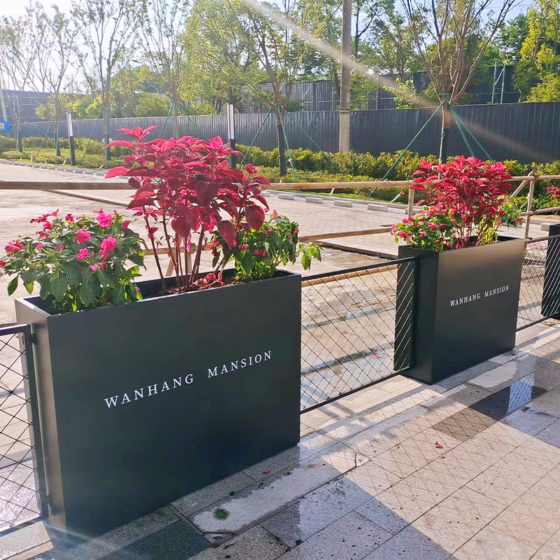 4S店户外铁艺花箱铝合金花池围栏餐饮室外围挡花槽长方形花盆隔断
