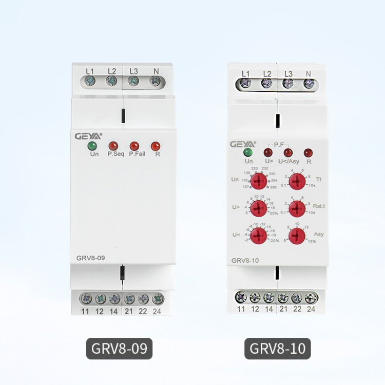 GEYA格亚三相电压监控继电器电梯相序监测过欠压保护器GRV8 03-08