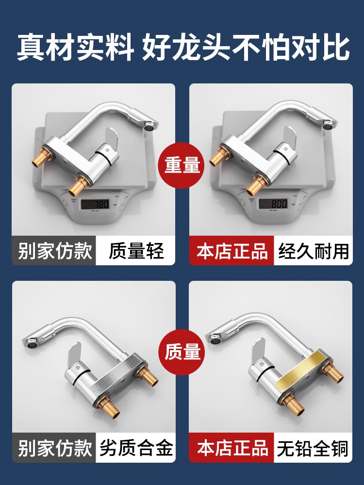 全铜双孔洗脸盆洗手盆水龙头家用面盆台盆冷热水卫生间浴室龙头