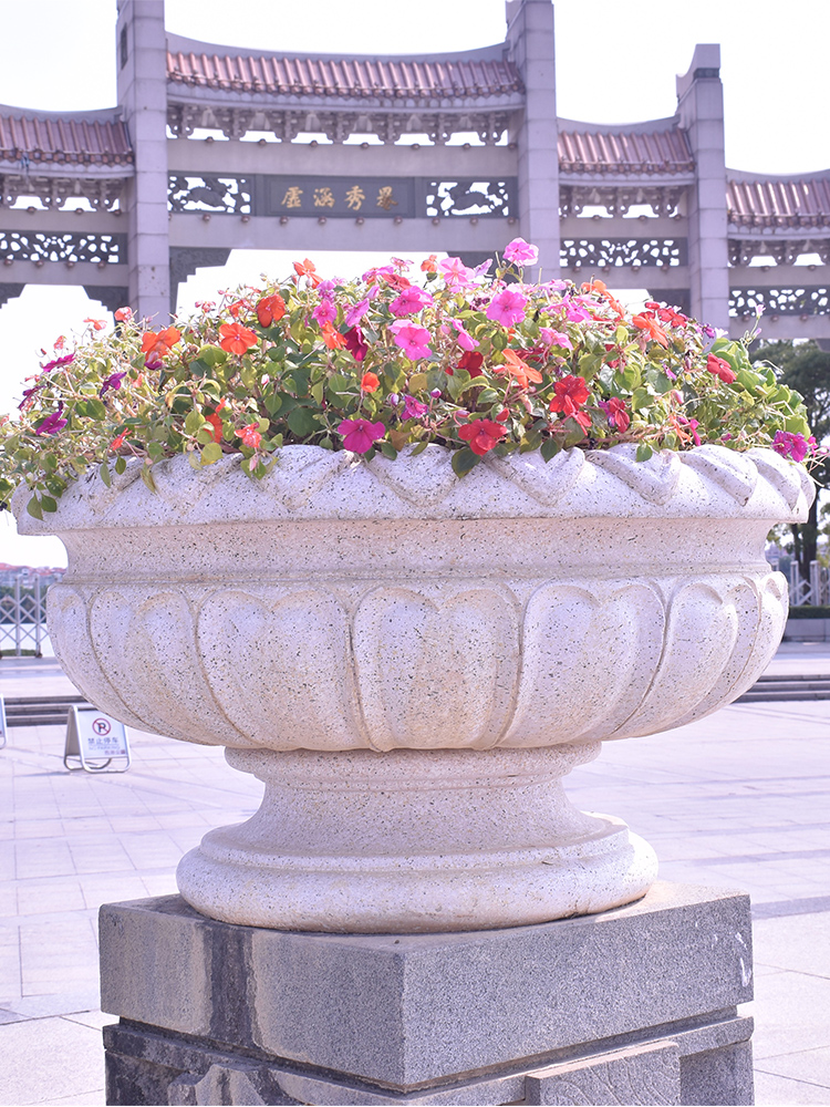 小区户外迎宾花钵欧式大号玻璃钢仿石花盆室外落地盆景花盘盆栽