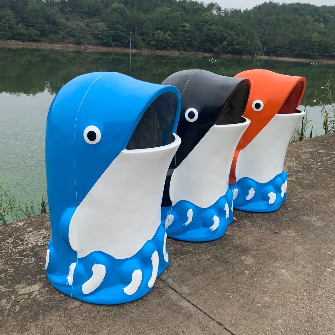 幼儿园海豚垃圾桶儿童公园可爱小动物垃圾箱户外卡通玻璃钢果皮箱