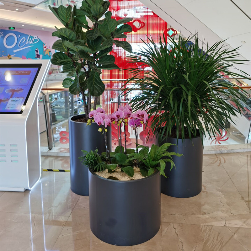 室外圆形金属花盆门口花园铁艺种植花箱落地园艺绿植装饰花钵