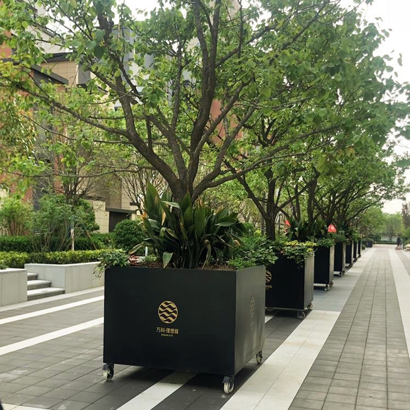 可移动镀锌钢板种植箱景区户外景观树池定做大号不锈钢种树花箱