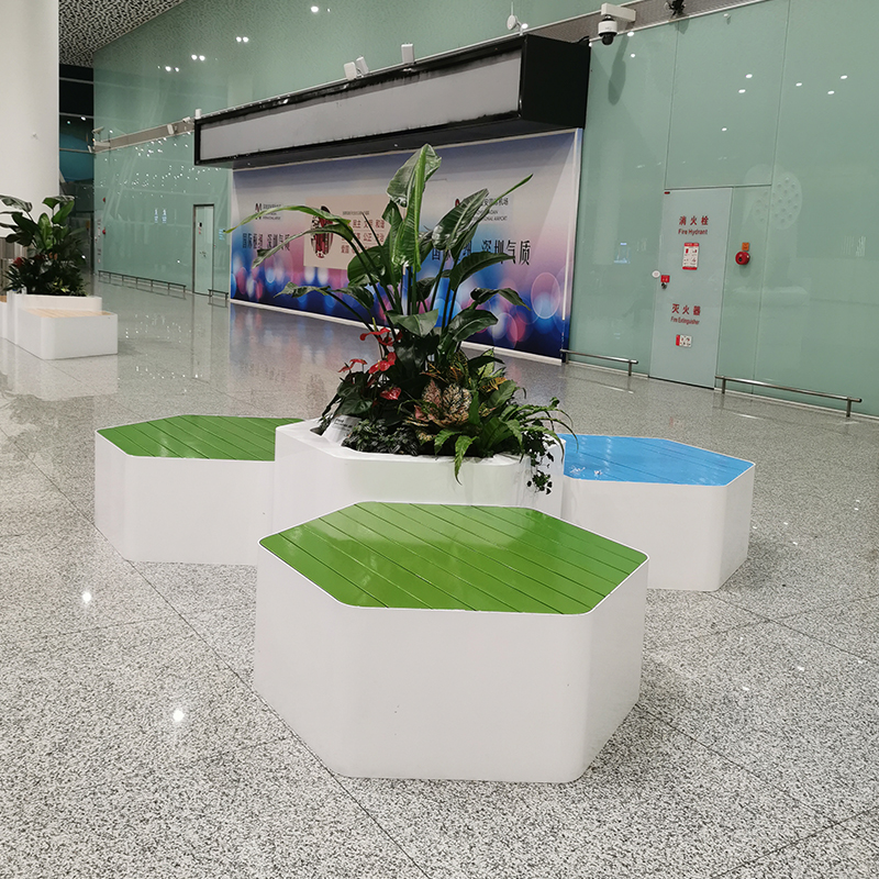 商场定制玻璃钢花箱座椅六角形美陈休闲座椅步行街创意拼接休息椅
