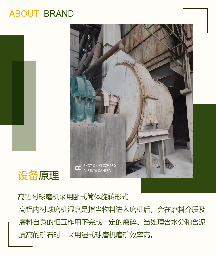 Used 3.3x3 meter high aluminum lining plate horizontal ball mill ore ultrafine grinding equipment