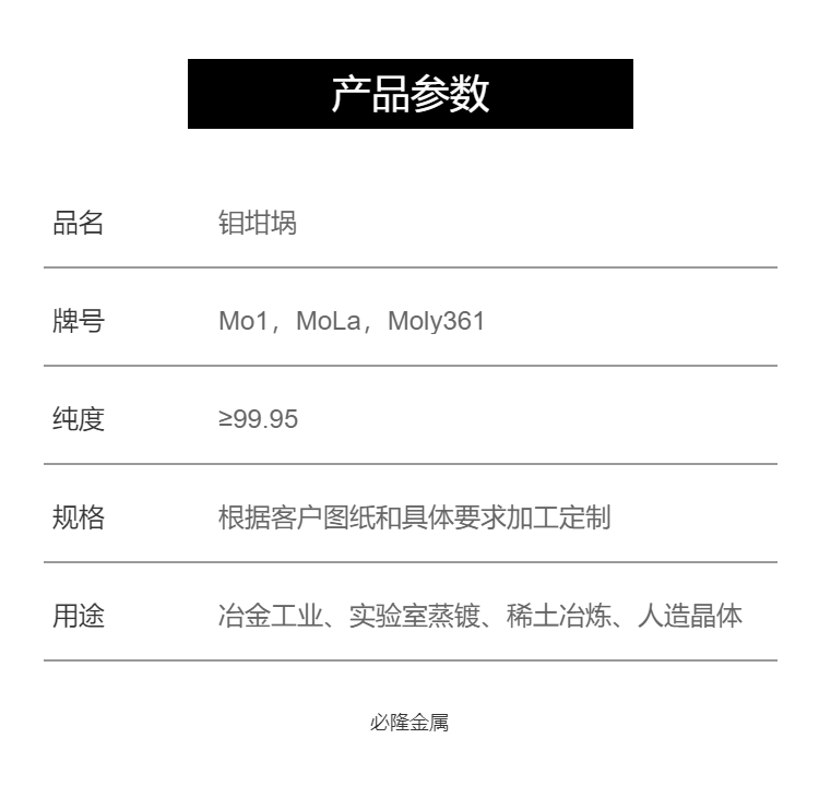 High purity molybdenum crucible for coating research, high-temperature resistant molybdenum material box, and customized molybdenum processing parts according to the diagram