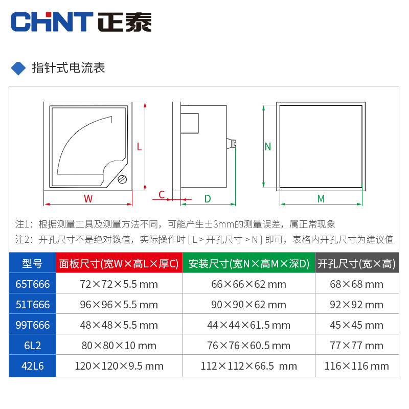 正泰电流表6L2-A小型99T666交流85L1指针式44L1机械电压表6L2-V