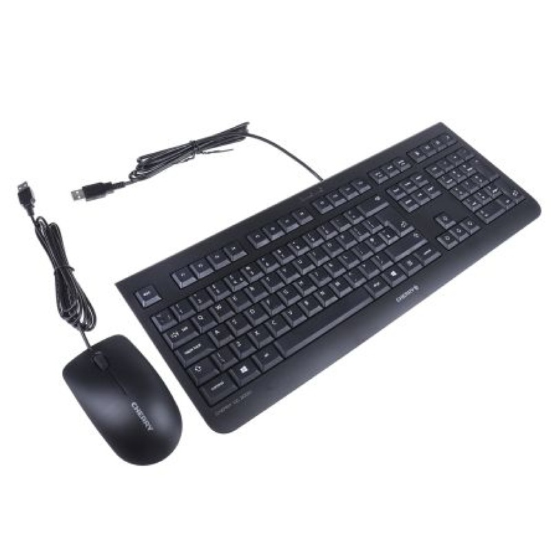 Cherry JD-0800FR-2 black USB wired keyboard and mouse kit, 105 keys