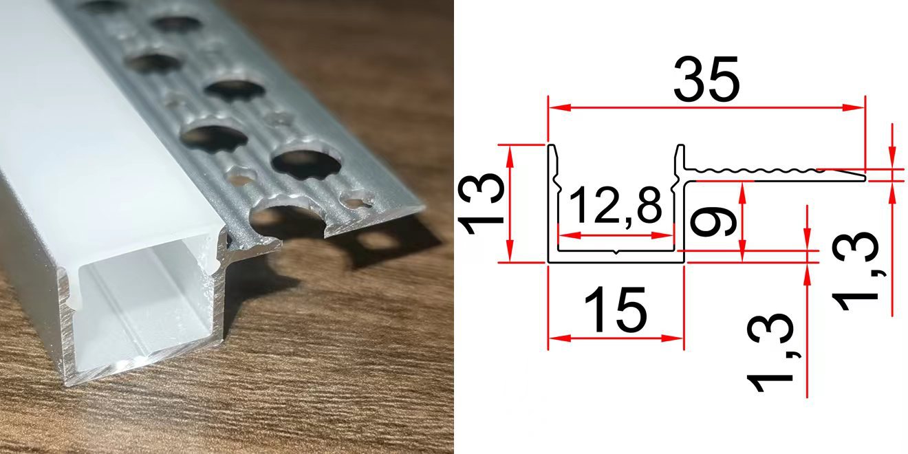 Decorated aluminum edge punching light groove shell, single side gray batch 15 * 13mm, frameless linear light strip, no main light