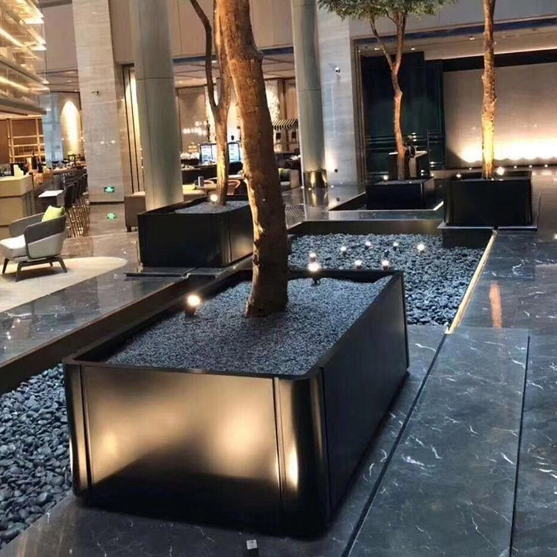售楼部不锈钢移动花箱树池酒店户外金属组合花盆铁艺花钵