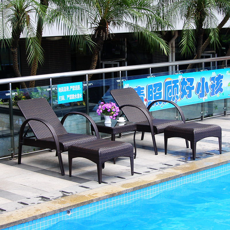 防水仿藤游泳馆户外躺椅海边休闲沙滩椅露台休息编藤躺床