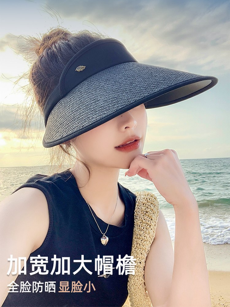 空顶uv防晒帽女夏防紫外线大帽檐沙滩遮阳草帽骑车遮脸太阳帽子