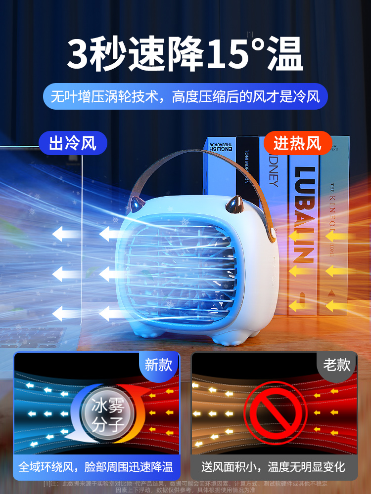 美的空调扇冷风机冷气扇迷你强力制冷落地扇充电超静音小风扇宿舍