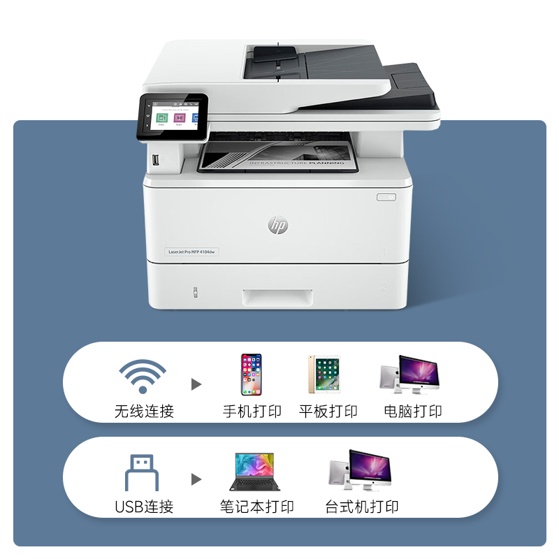 hp惠普4104dw黑白激光多功能自动双面打印机A4无线wifi复印扫描一