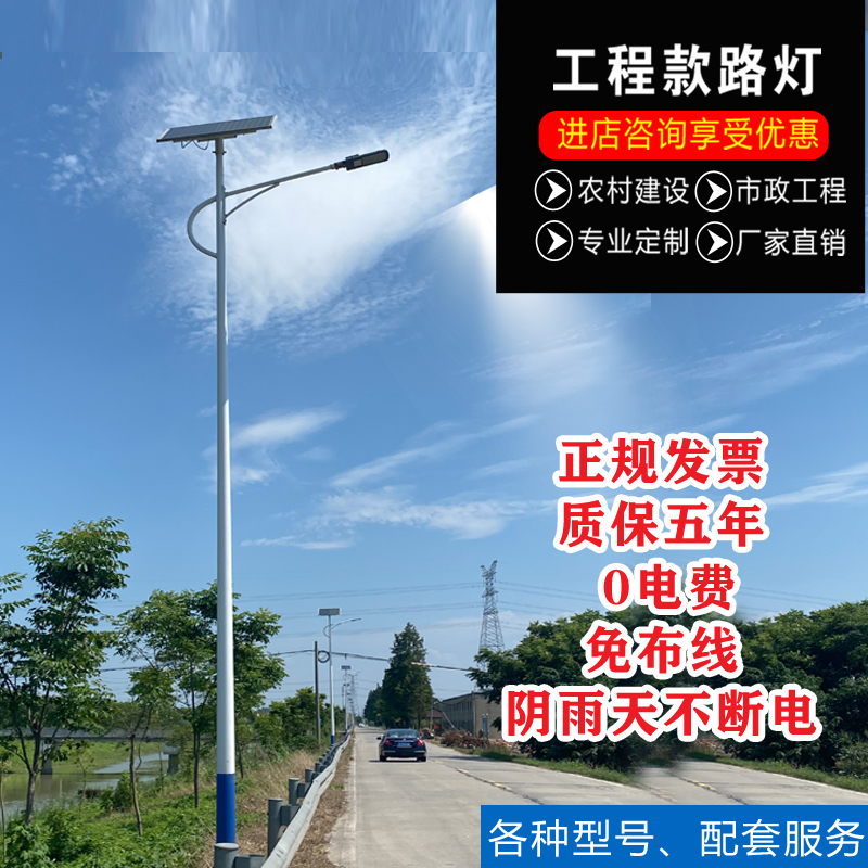 太阳能路灯户外灯庭院灯6米7米高杆锂电超亮100W工程新农村led灯