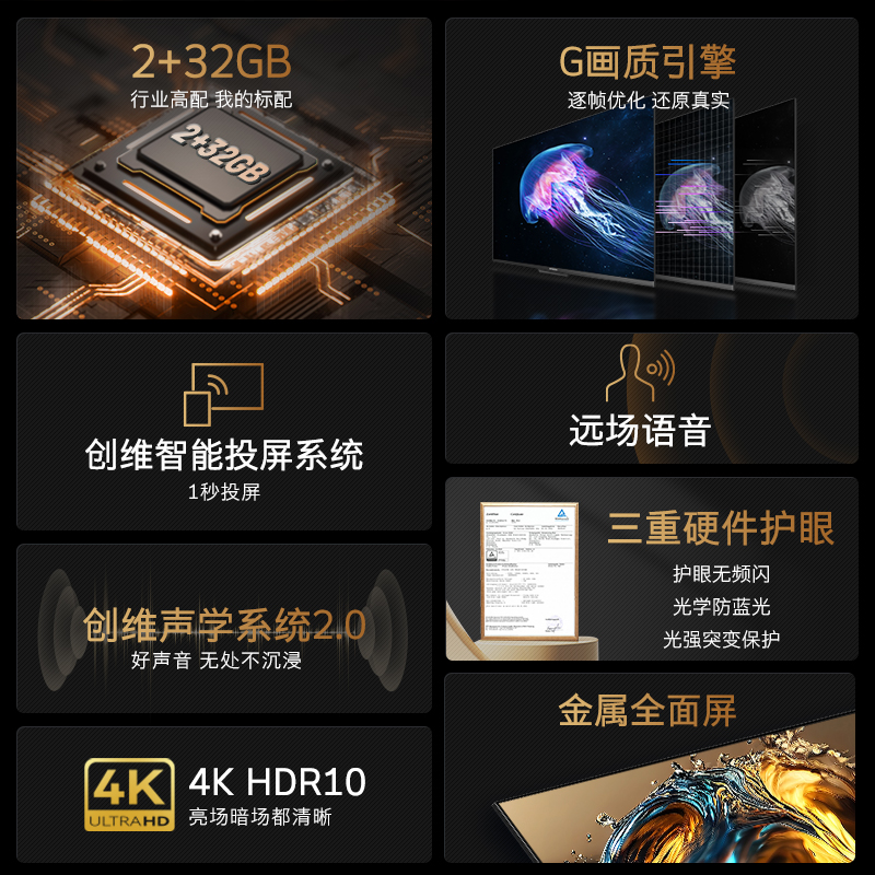 创维电视机官方M3D 55英寸4K高清防蓝光网络智能语音液晶彩电 A3D