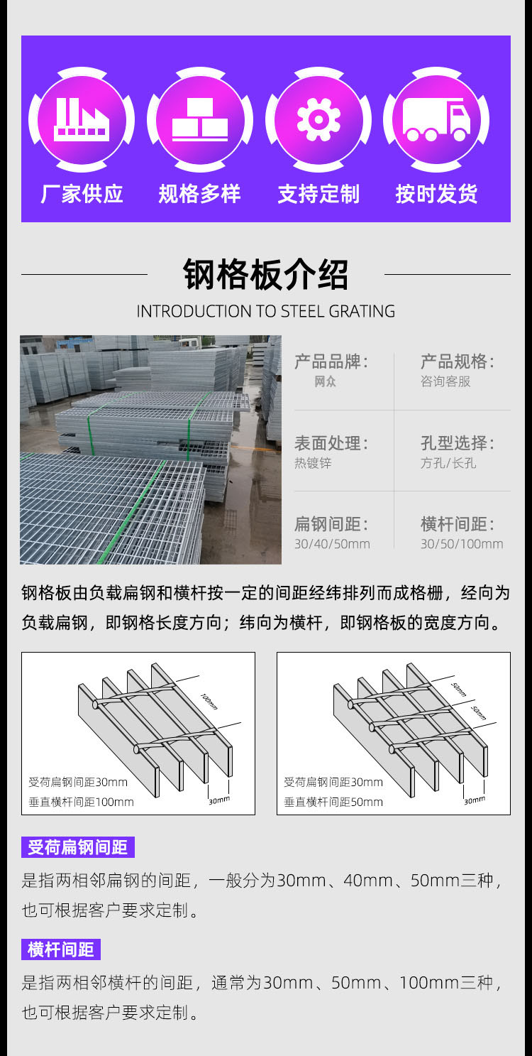 Galvanized rectification steel grid plate, customized mesh for anti-skid toothed groove cover plate in power plant sewage treatment plant