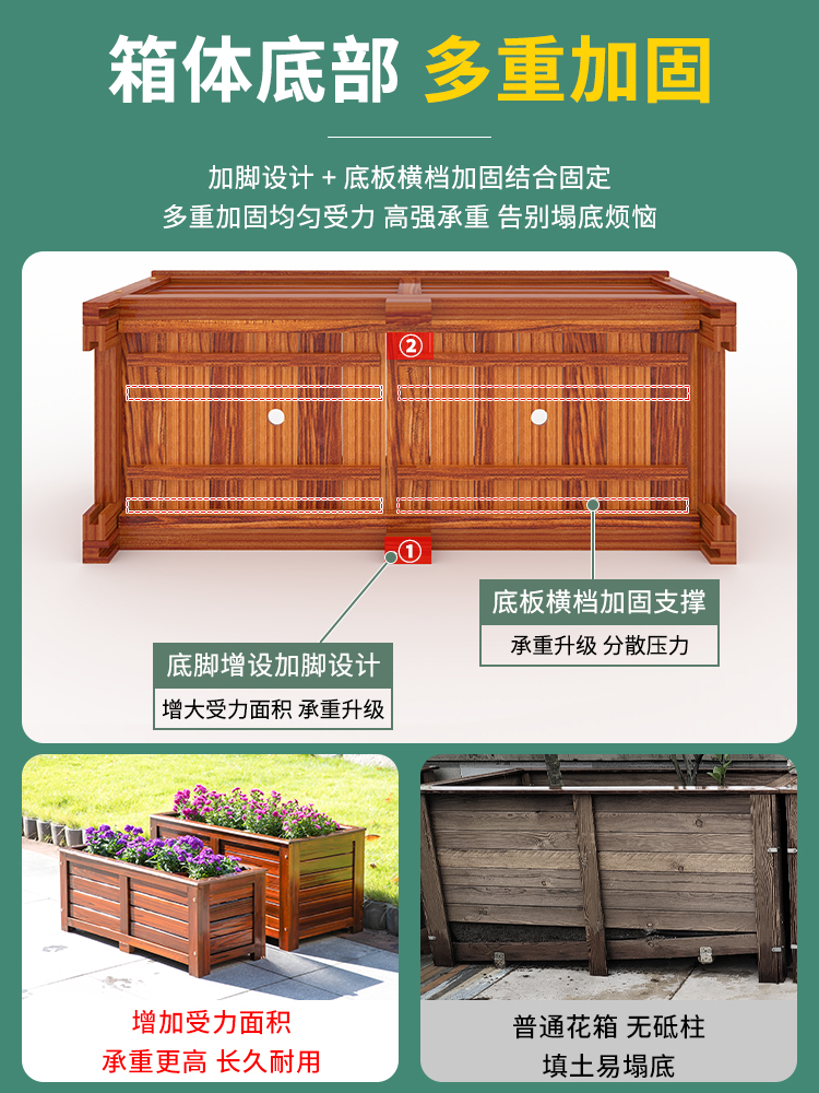 防腐木花箱工程户外组合长方形碳化实木花盆种植箱阳台种菜盆大号
