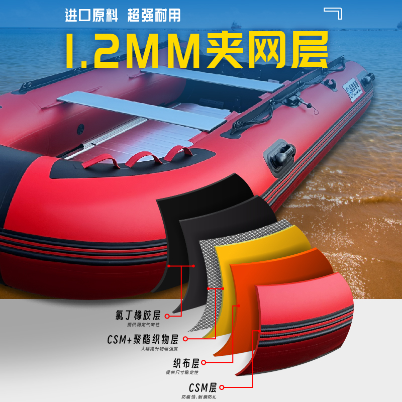 冲锋舟铝合金底快艇橡皮艇加厚耐磨钓鱼船硬底电动皮划艇充气船