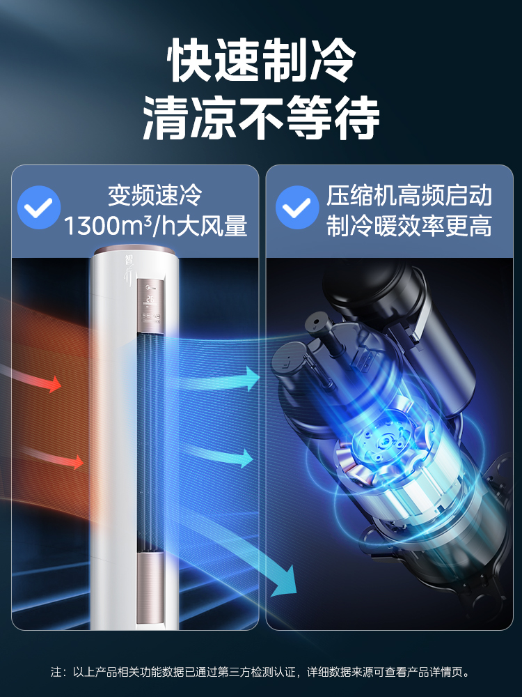 美的智行空调3匹柜机变频节能落地立式圆柜空调冷暖两用YA400(3)A