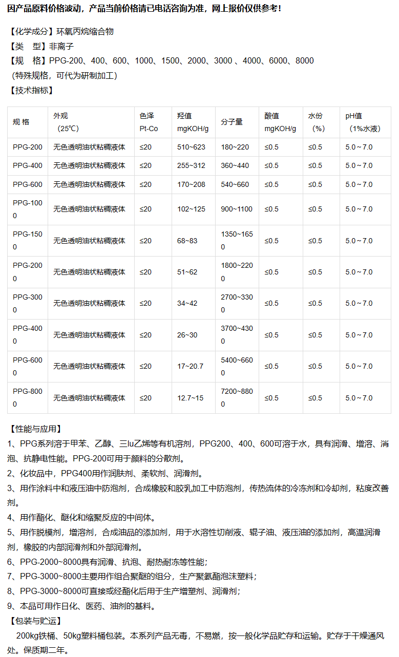 Jiayin Chemical Polypropylene Glycol ppg-1000 PPG-1000 CAS: 25322-69-4