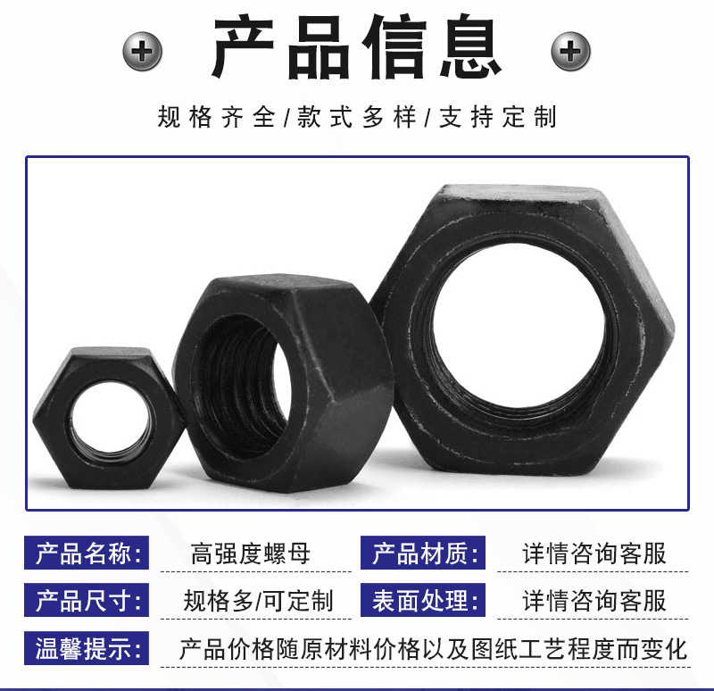 Weize Spot Wholesale 8.8 Grade High Strength Nut Outer Hexagon Nut with Complete Specifications