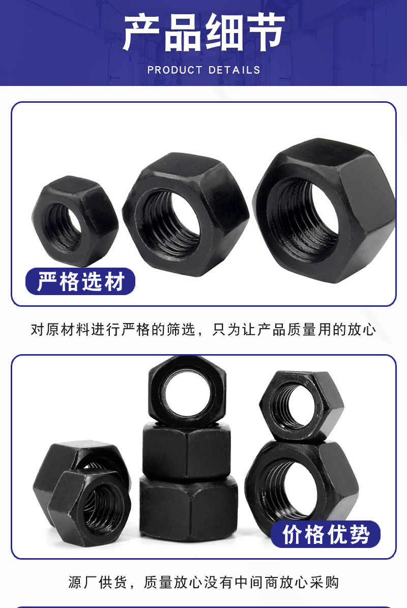 Weize supplies high-strength nuts M8-M64, grade 8.8, available in stock for customization