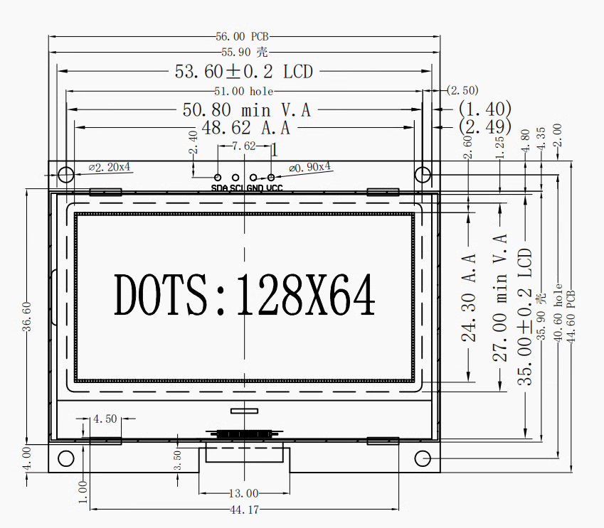 12864 dot matrix screen 12864 COG screen 12864 module I2C interface with iron frame 12864 Jin Yichen 12864