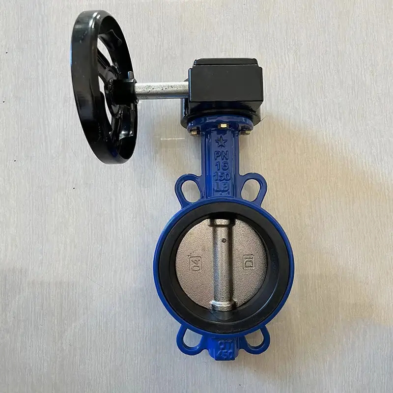 Turbine wafer butterfly valve D371X-16 neutral soft seal manual valve made of ductile iron material