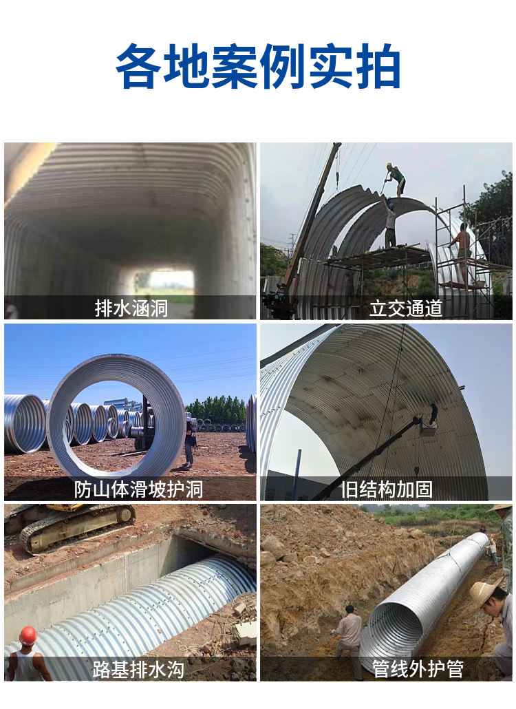 Steel corrugated culvert pipe, large-diameter galvanized metal pipe culvert assembly, bridge culvert, tunnel drainage corrugated pipe