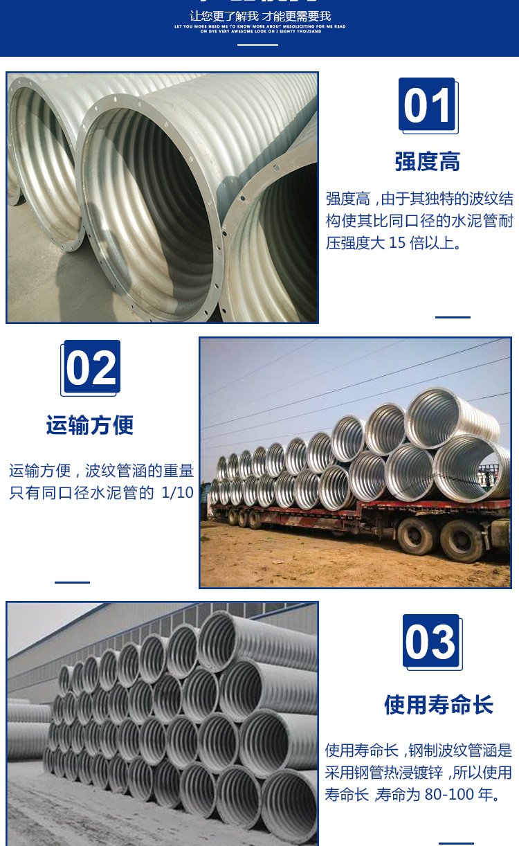 Tunnel culvert assembly, galvanized steel corrugated pipe culvert, roadbed drainage corrugated pipe culvert