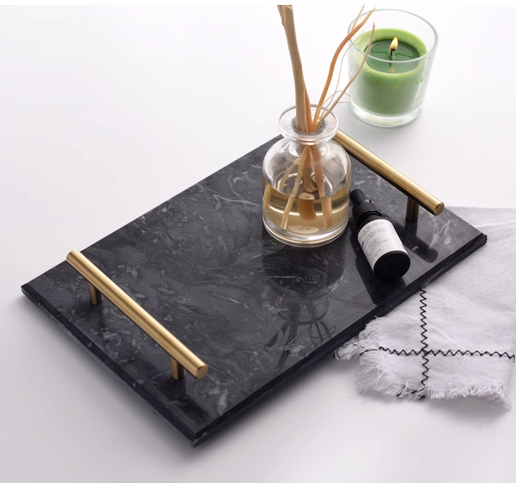 Nordic household countertop storage tray, natural marble dining plate, restaurant dessert plate, rectangular storage plate, customized