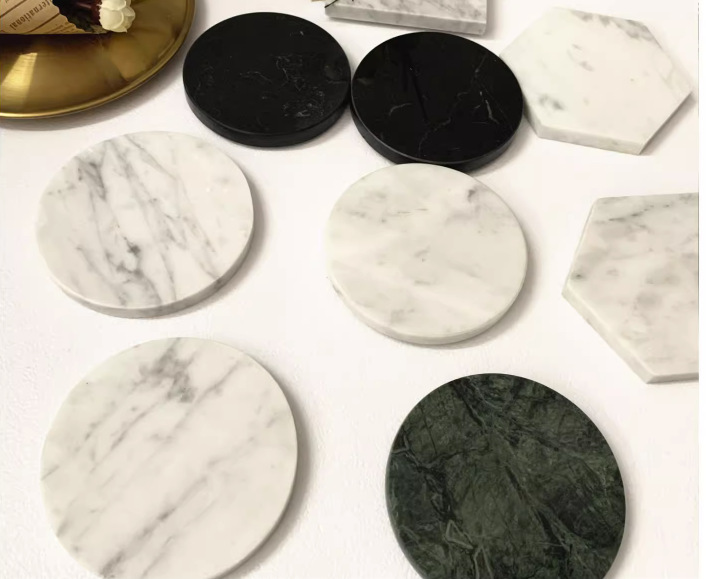 Marble circular coaster, natural stone meal mat, Nordic style Western meal mat, waterproof and thermal insulation mat, creative coffee coaster