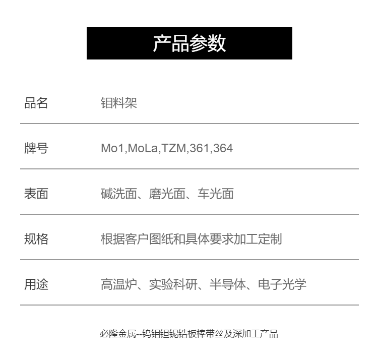 High temperature molybdenum material frame, insulated molybdenum material box, high-temperature furnace molybdenum material frame material frame