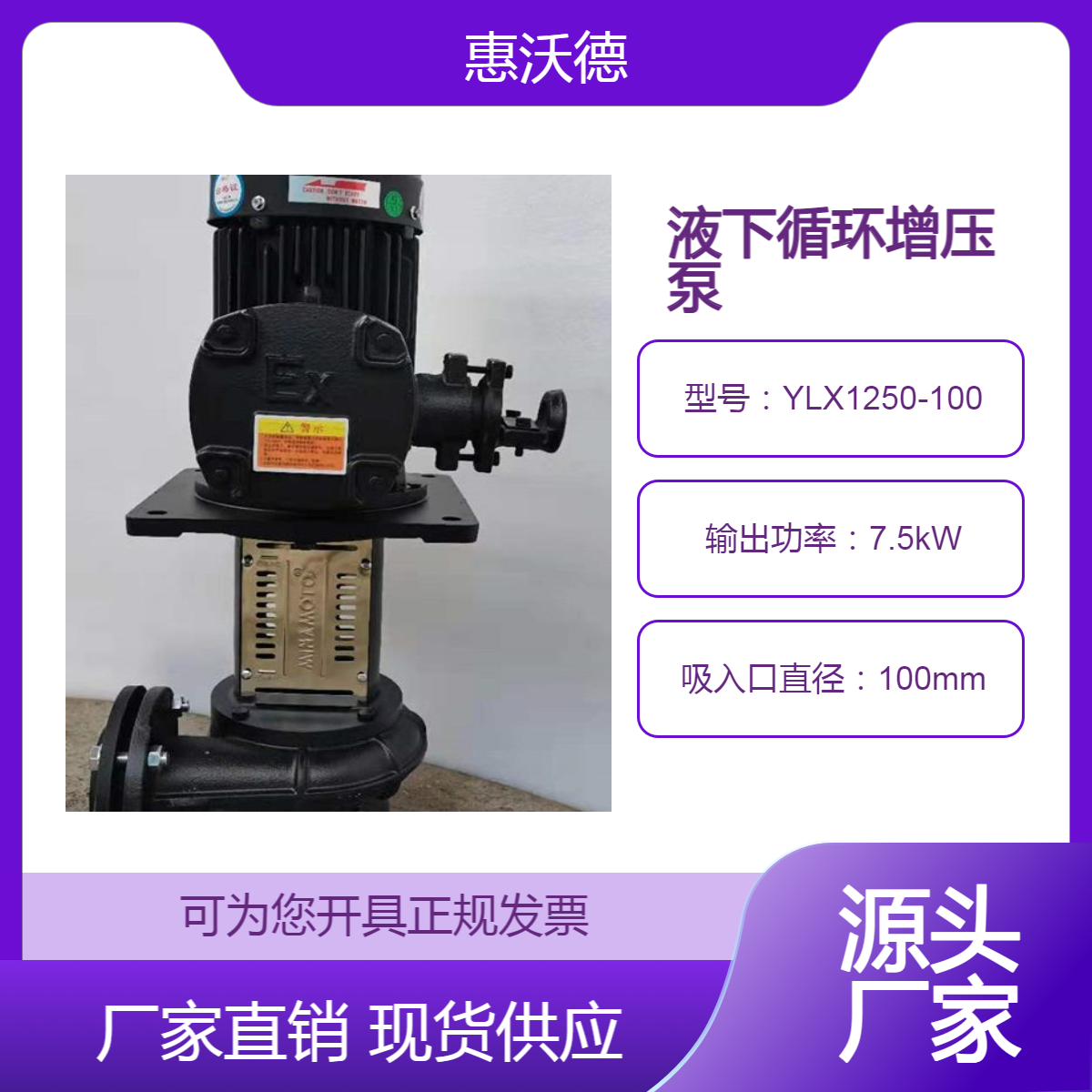 立式流程水循环泵 惠沃德YLX1250-100无轴封增压泵