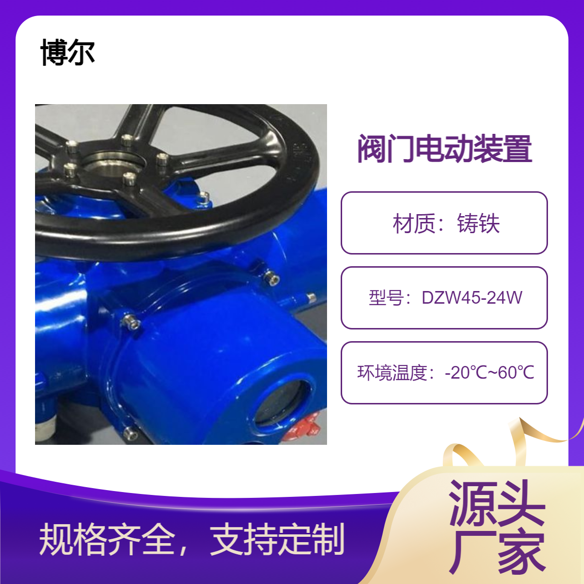 博尔，电动执行机构DZW45-24W 多回转阀门电动装置 按需定制