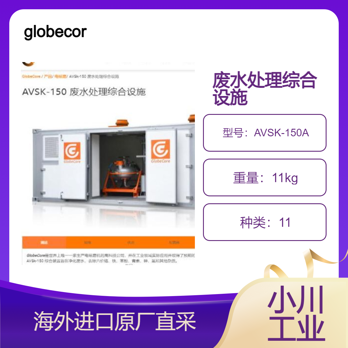 globecore废水处理综合设施AVSK-150A净化废水去除六价铬铁青素砷