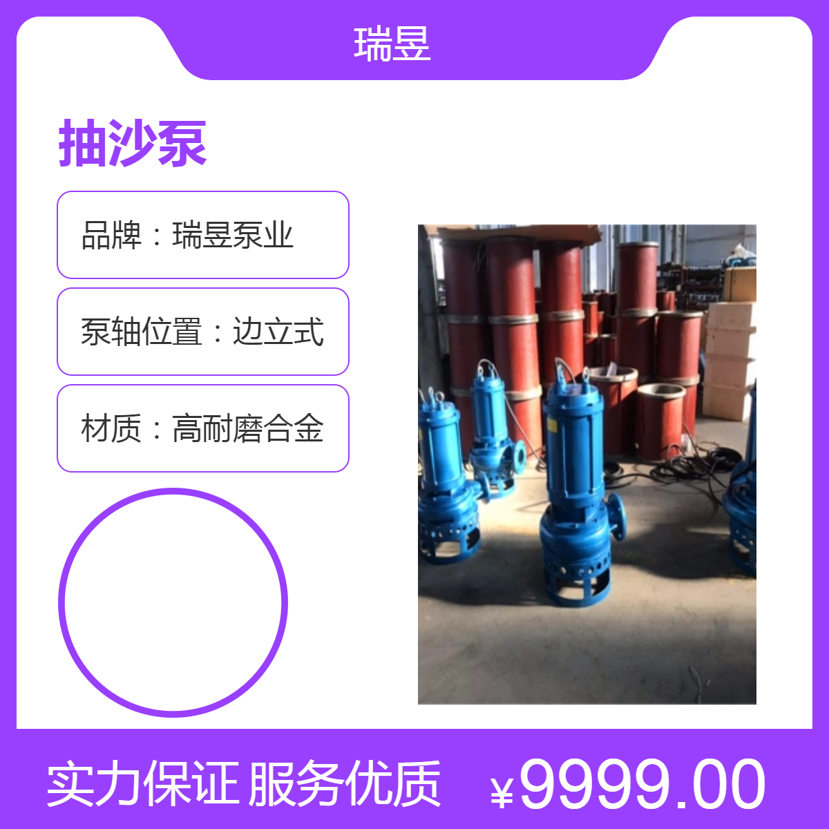 瑞昱泵业 高耐磨合金材质抽沙泵 100cm电源线长离心式单级泵