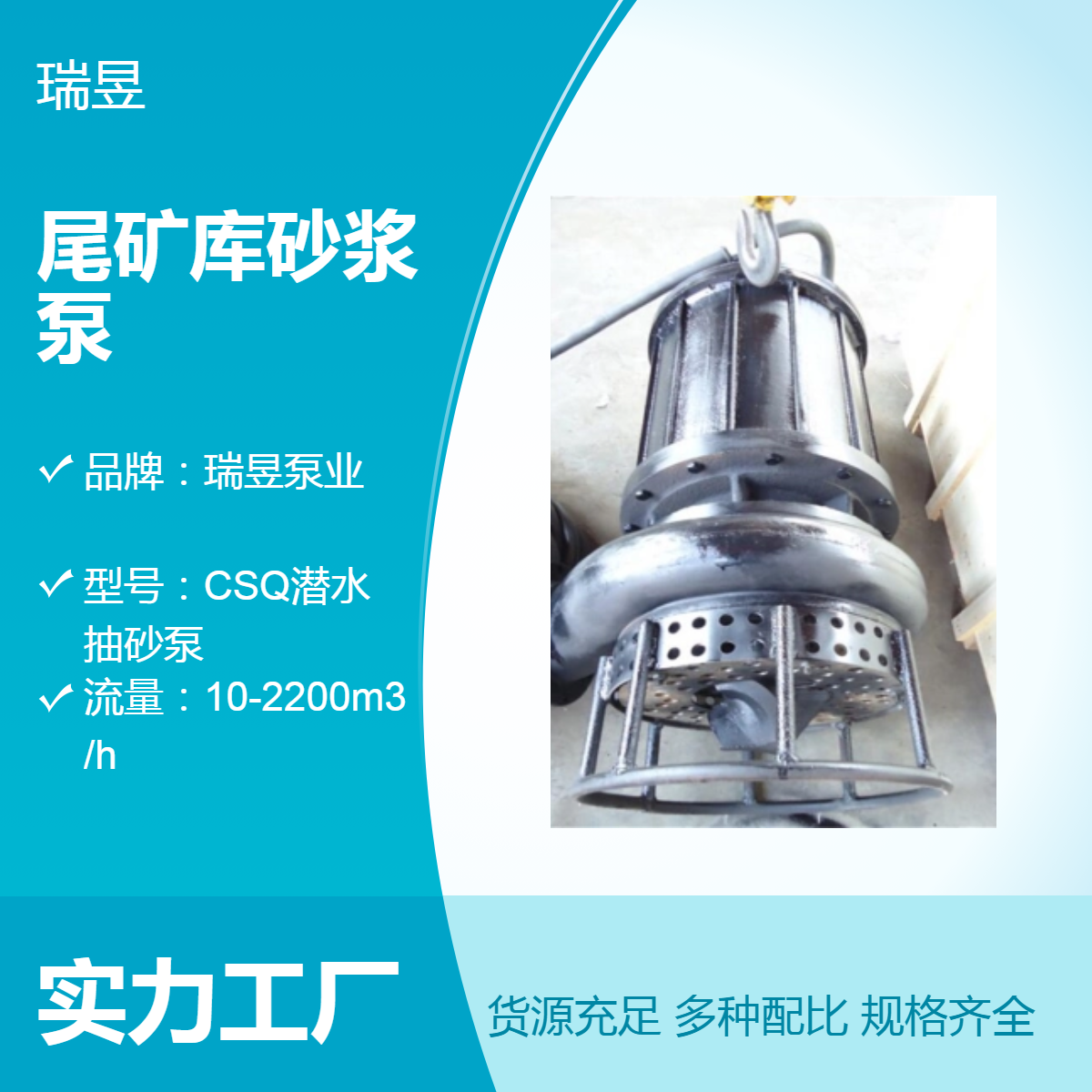 尾矿库砂浆泵 高耐磨潜水渣浆泵 瑞昱泵业出品