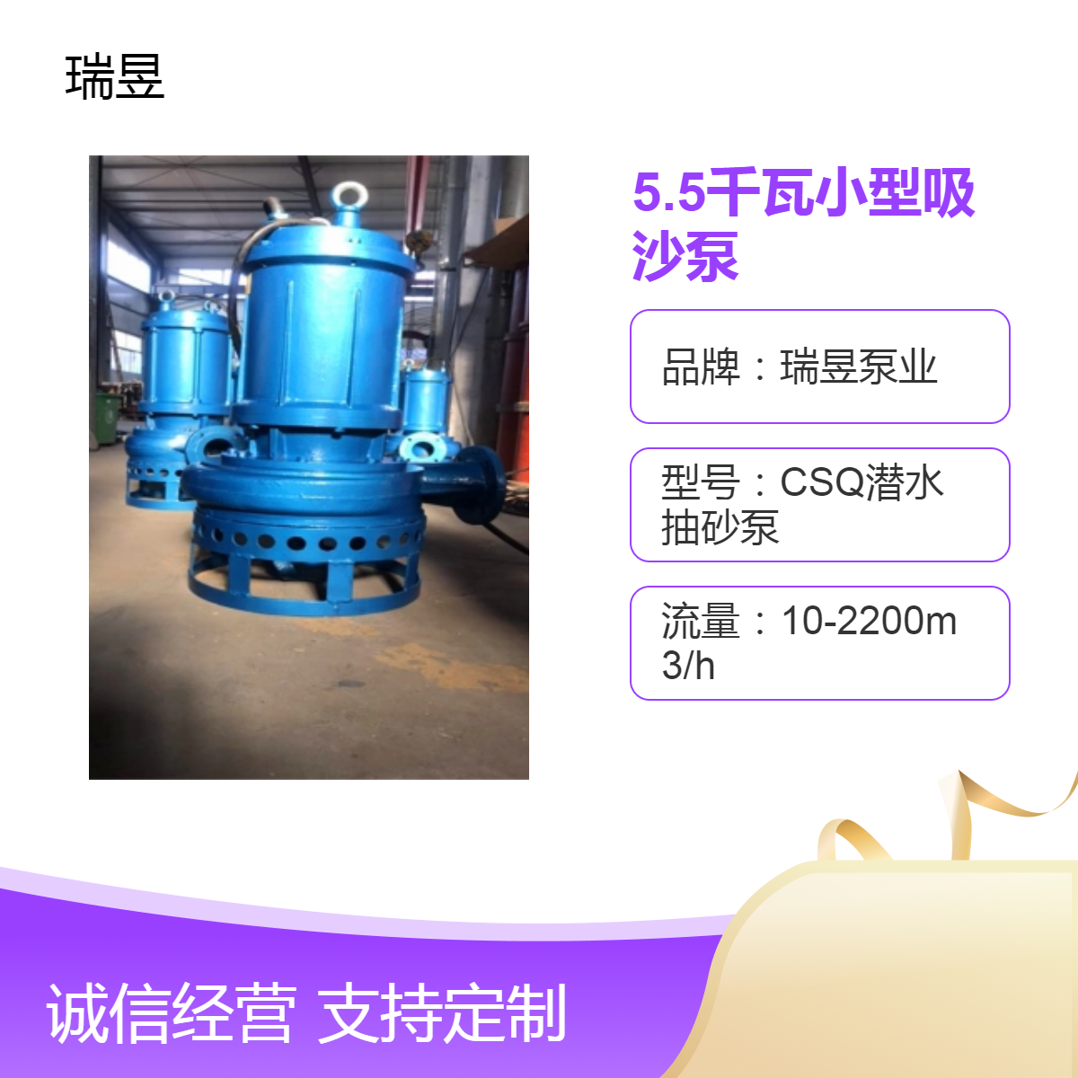 5.5千瓦小型吸沙泵 耐磨潜水抽沙泵 瑞昱泵业出品