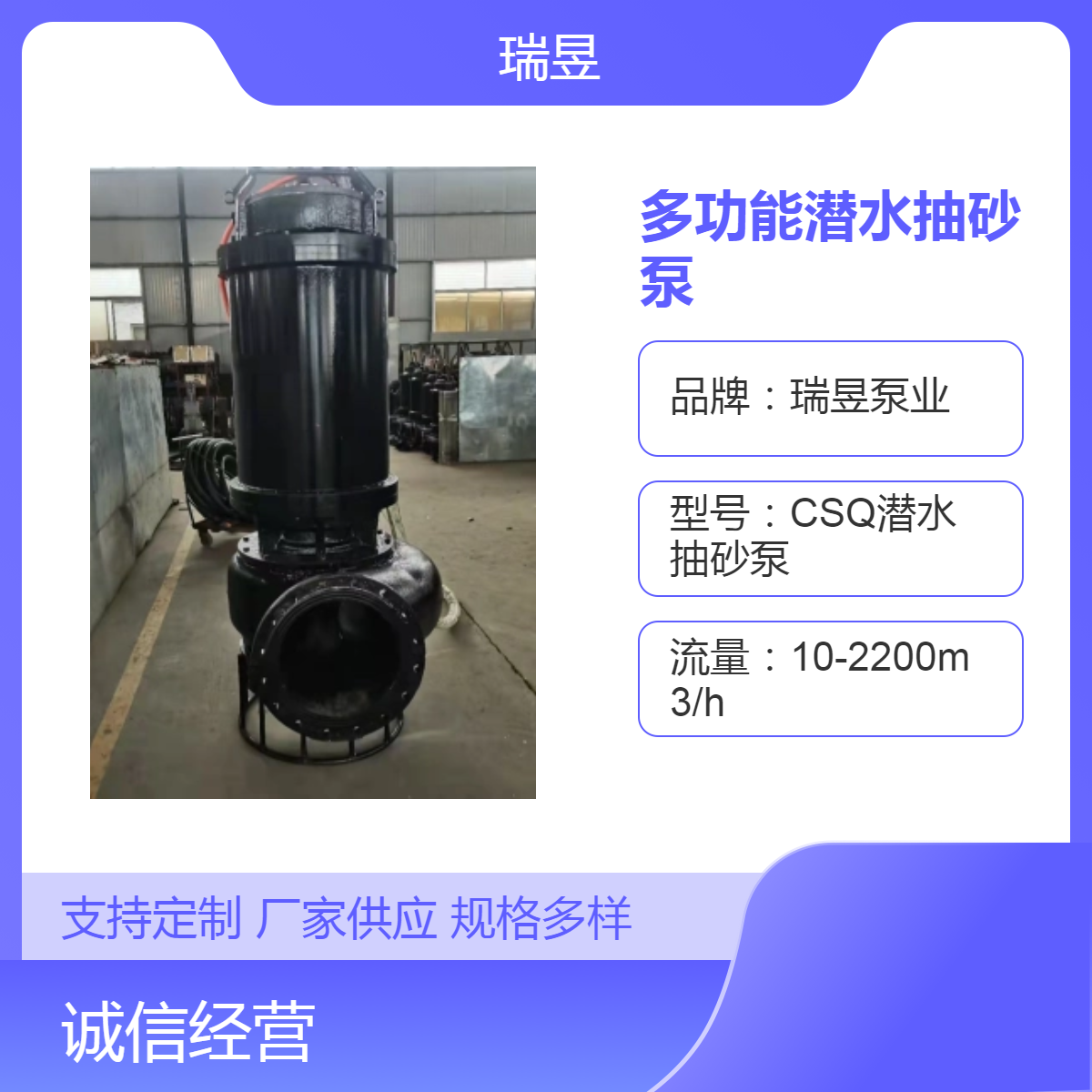 多功能潜水抽砂泵 大功率电动泥沙泵 瑞昱泵业