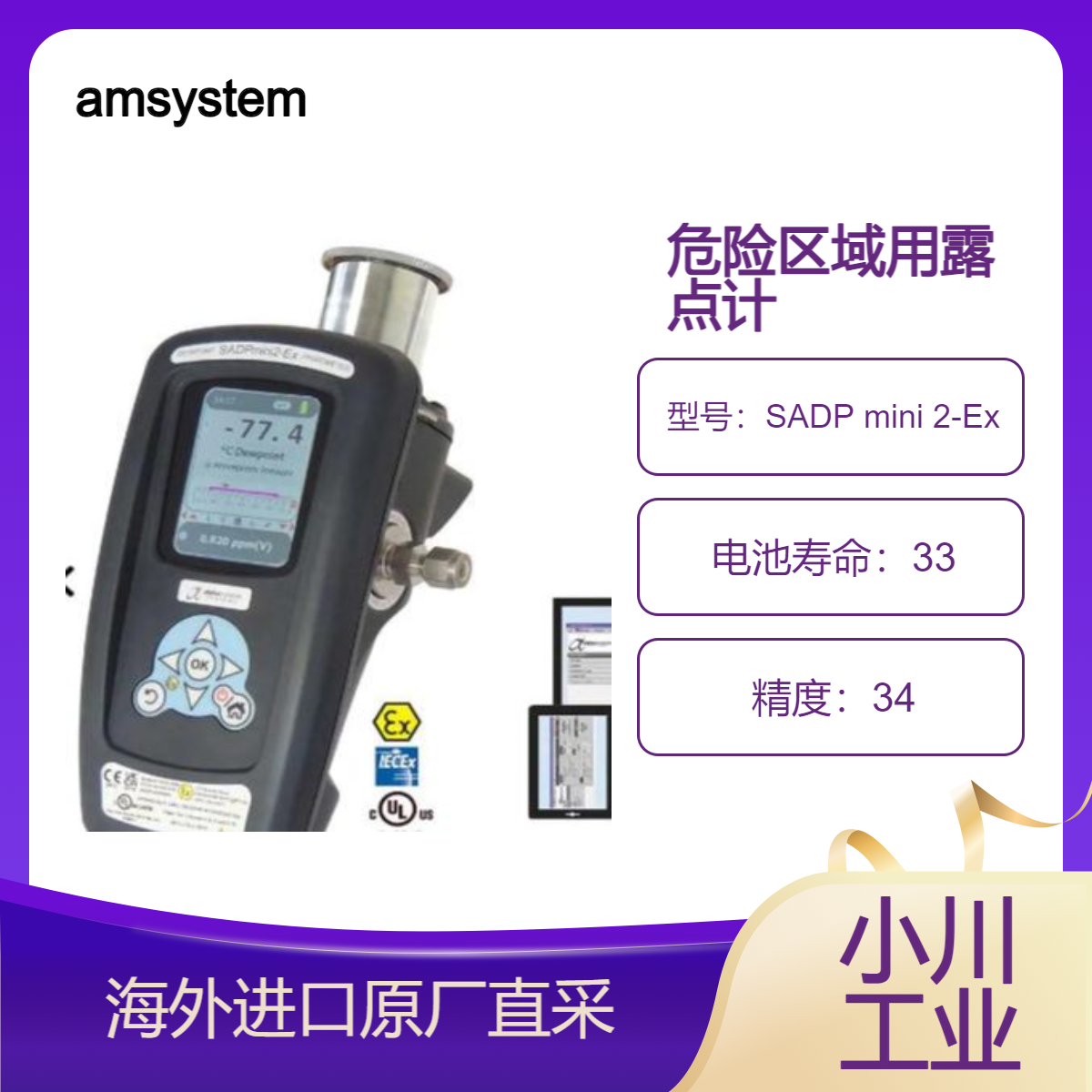 amsystems便携式露点计SADP mini 2-Ex用于危险区域/潜在爆炸性气体